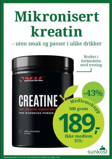 Self Kreatin 500 gram 189,- Sunkost Herkules
